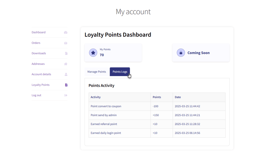 Detailed Points Log